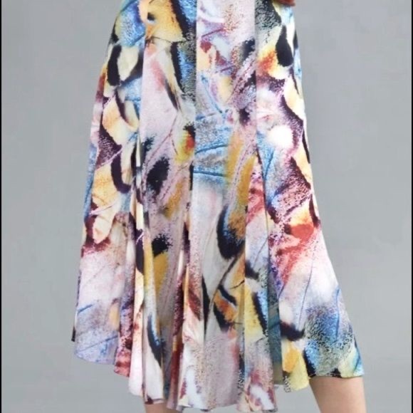 ANTHROPOLOGIE SKIRT PINK LAVENDER BLUE YELLOW ORANGE GREEN WATERCOLOUR PASTELS - Picture 3 of 7